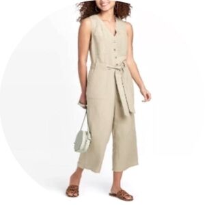 Women's Beige Sleeveless Jumpsuit